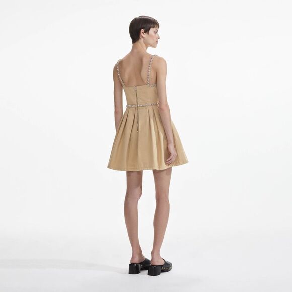 NWT SELF PORTRAIT BEIGE DIAMANTE DENIM MINI DRESS $495 - Picture 3 of 12